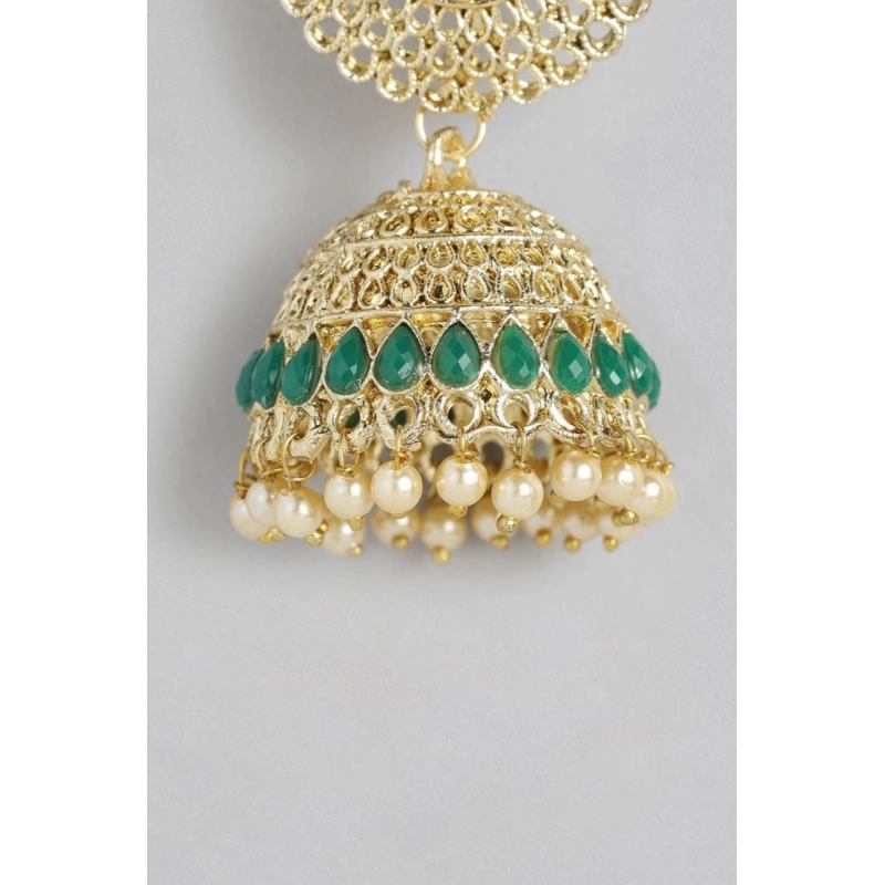 Generic Women's Rose Gold Plated Alloy Earrings (Green)