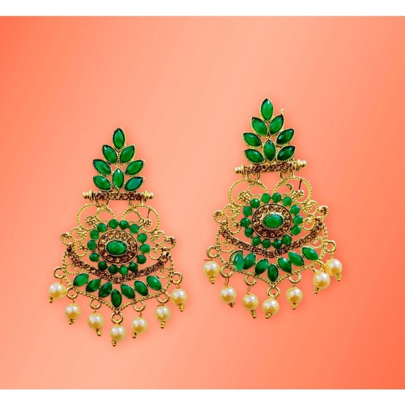 Generic Women's Rose Gold Plated Alloy Earrings (Green)