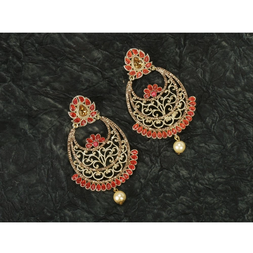 Women's Rose Gold Plated Alloy Earrings (Gold & Orange)