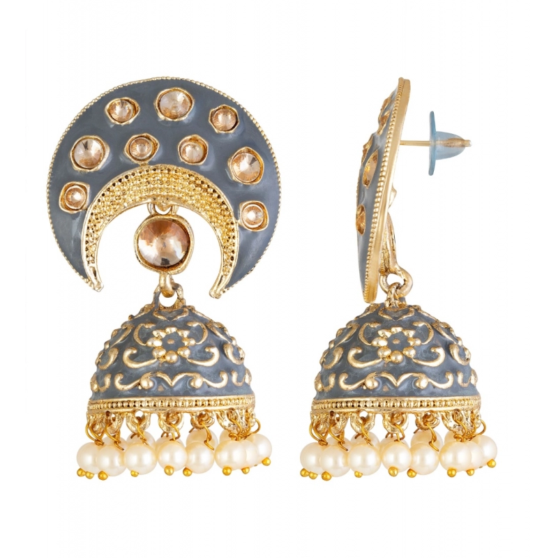 Generic Women's Rose Gold Plated Alloy Earrings (Gold &amp; Grey)