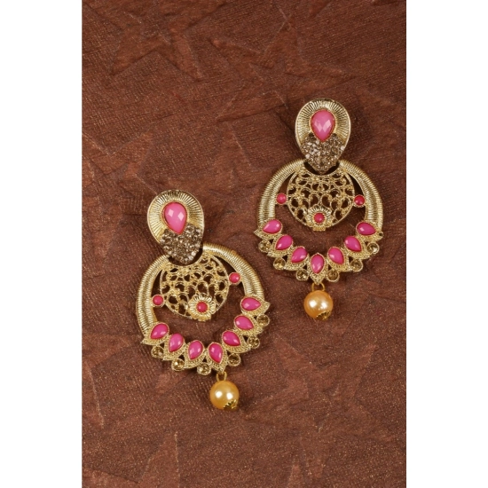 Generic Women's Rose Gold Plated Alloy Earrings (Gold &amp; Pink)