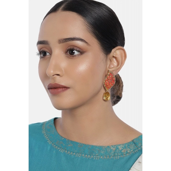 Generic Women's Rose Gold Plated Alloy Earrings (Gold &amp; Red)