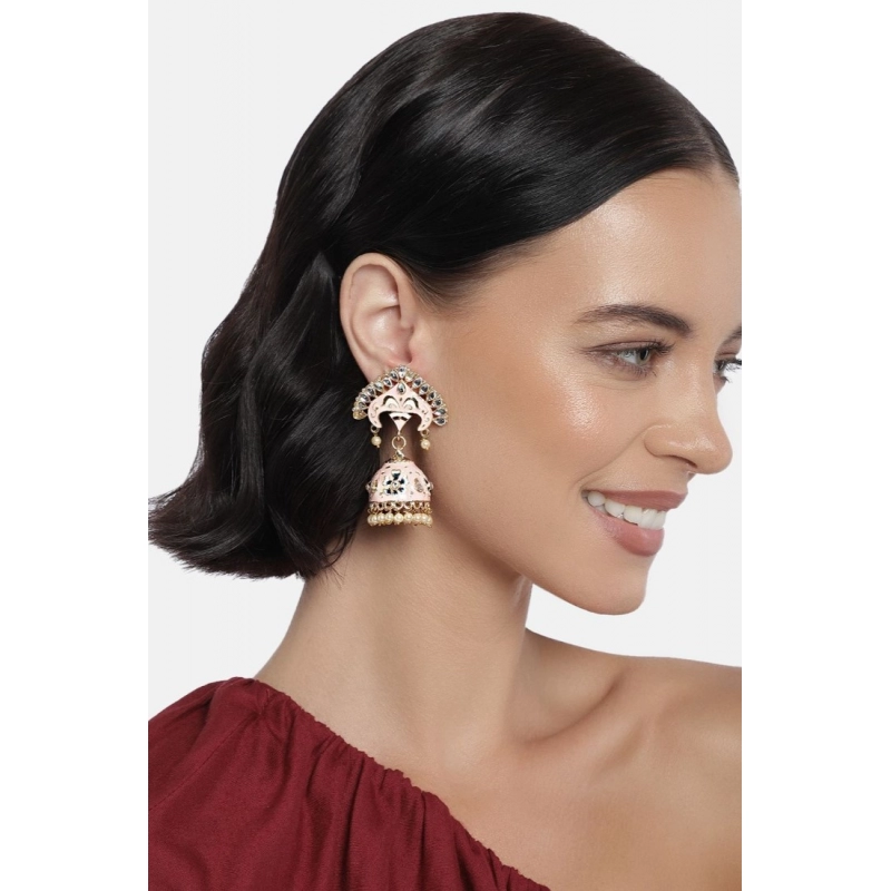 Generic Women's Rose Gold Plated Alloy Earrings (Pink)