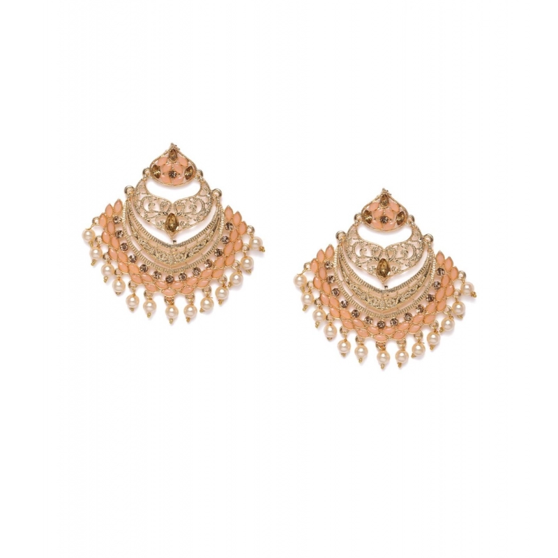 Generic Women's Rose Gold Plated Alloy Earrings (Orange)
