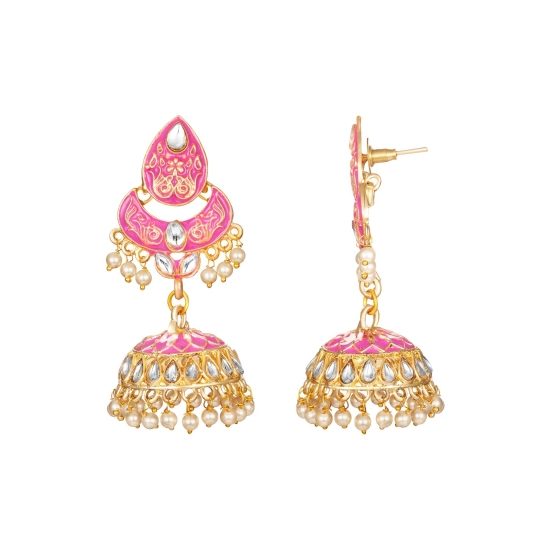 Generic Women's Rose Gold Plated Alloy Earrings (Pink)