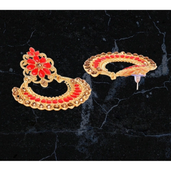 Generic Women's Rose Gold Plated Alloy Earrings (Red)