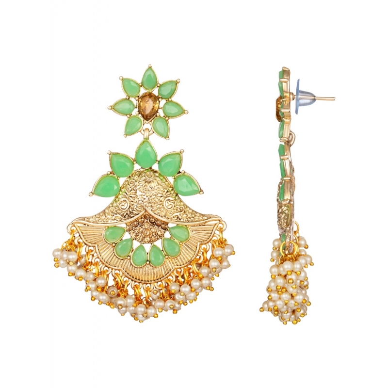 Generic Women's Rose Gold Plated Alloy Earrings (Light Green)