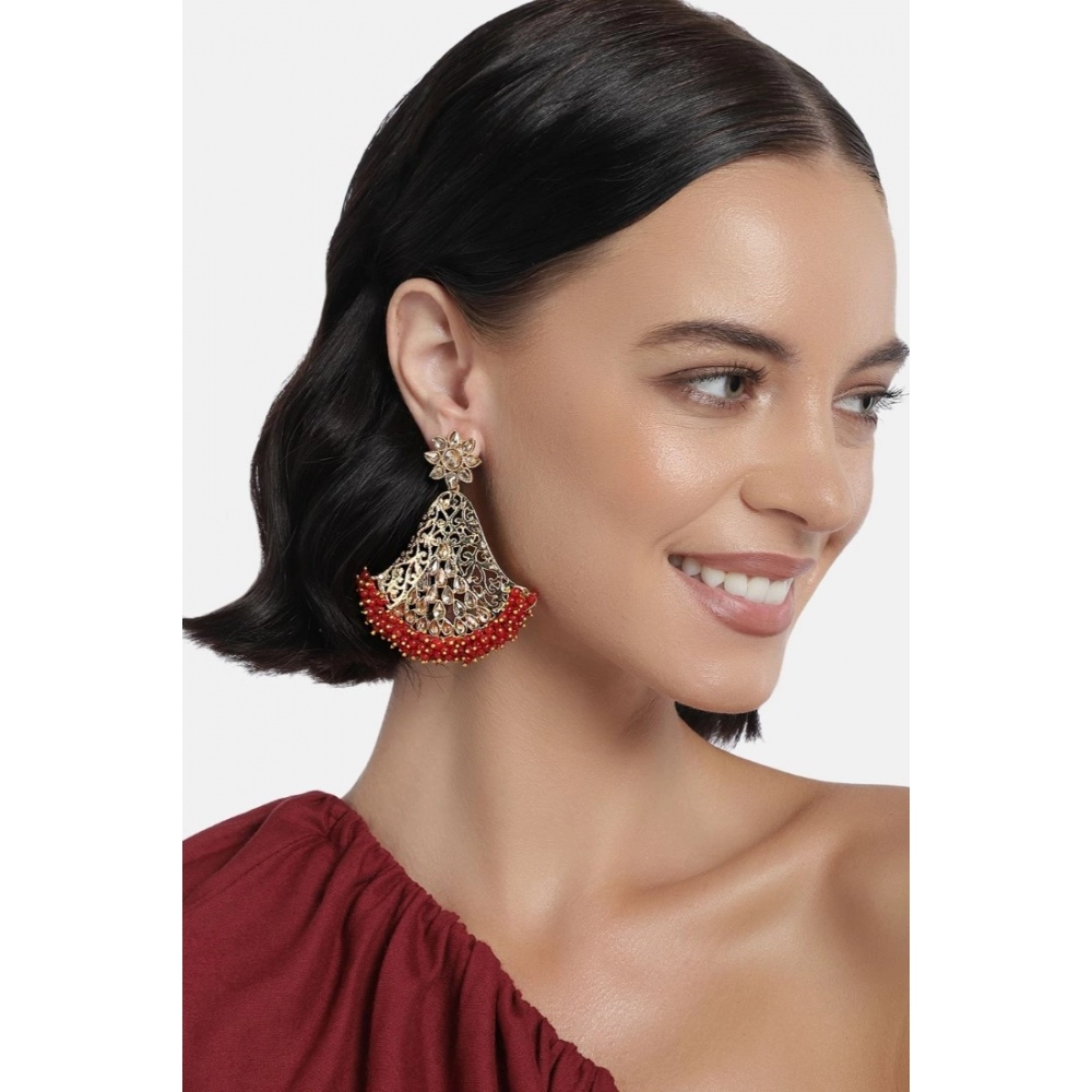 Women's Rose Gold Plated Alloy Earrings (Maroon)