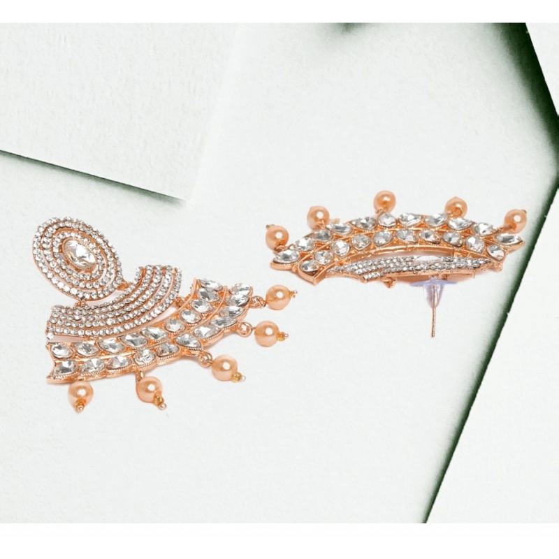 Generic Women's Rose Gold Plated Alloy Earrings (White)