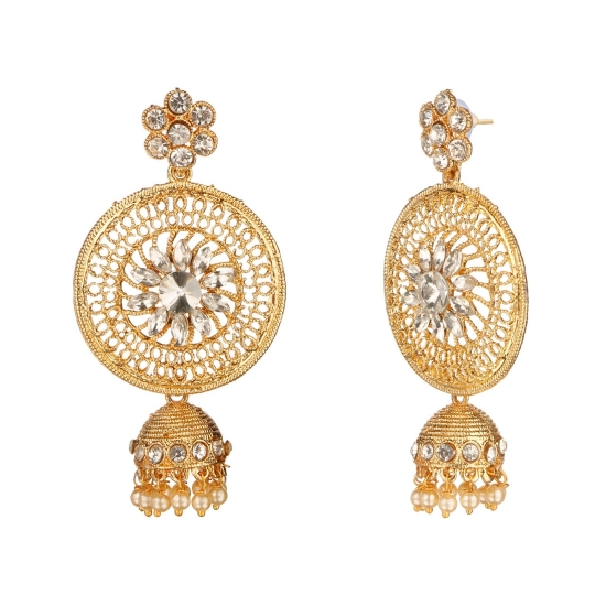 Generic Women's Rose Gold Plated Alloy Kundan Earrings &amp; Mangtikka (White)