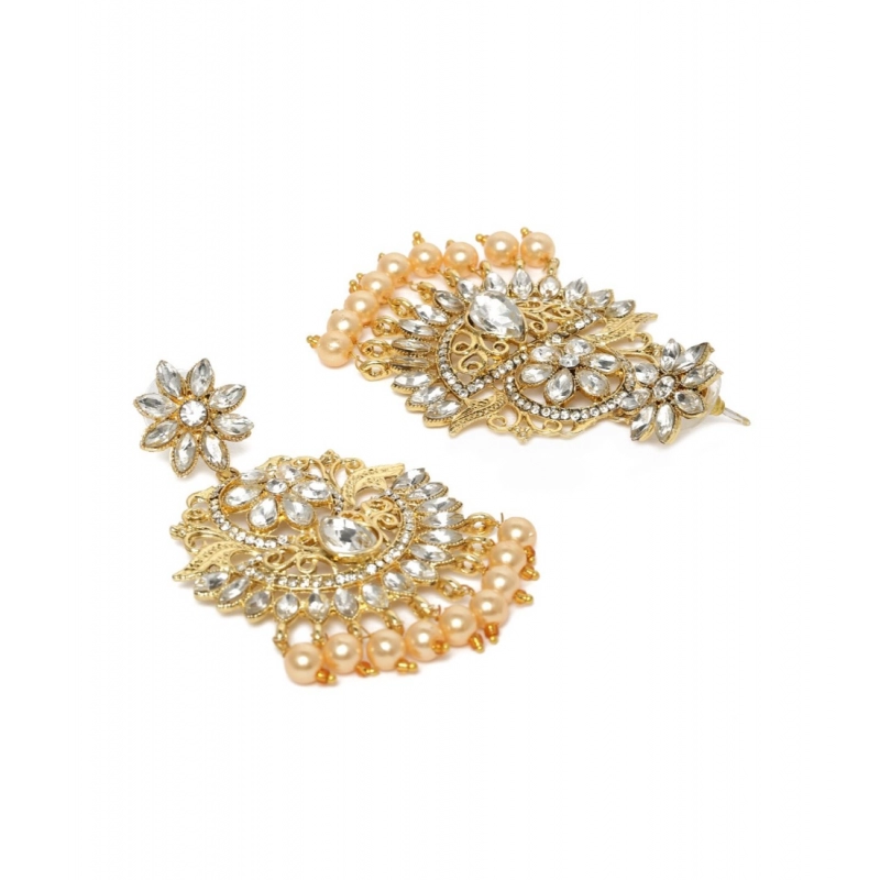 Generic Women's Rose Gold Plated Alloy Kundan Earrings &amp; Mangtikka (White)