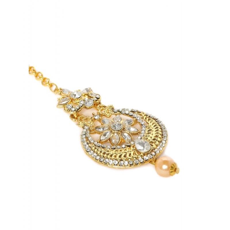 Generic Women's Rose Gold Plated Alloy Kundan Earrings &amp; Mangtikka (White)