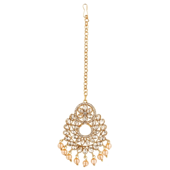 Generic Women's Rose Gold Plated Alloy Kundan Earrings & Mangtikka (White) Generic Women's Rose Gold Plated Alloy Kundan Earrings & Mangtikka (White)