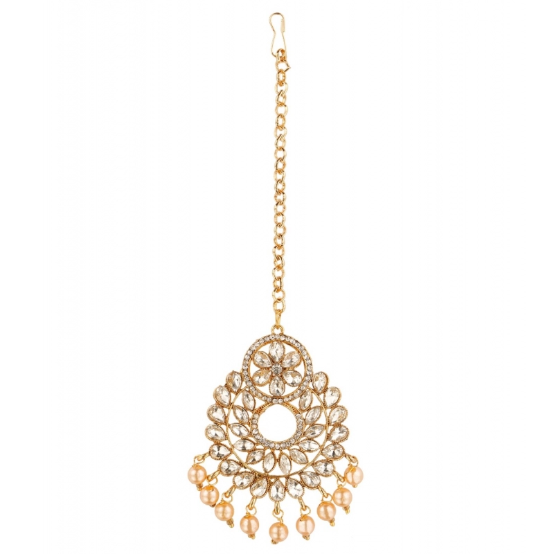 Generic Women's Rose Gold Plated Alloy Kundan Earrings &amp; Mangtikka (White)