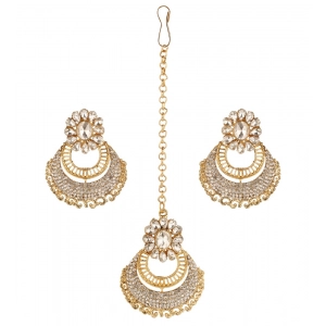 Generic Women's Rose Gold Plated Alloy Kundan Earrings &amp; Mangtikka (White)