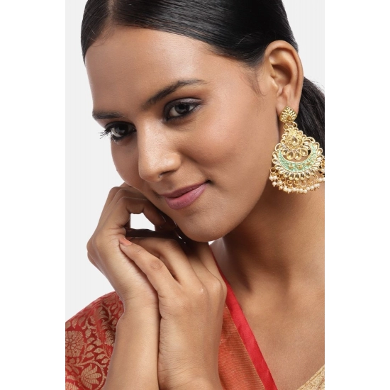 Generic Women's Rose Gold Plated Alloy Earrings (Gold &amp; Green)