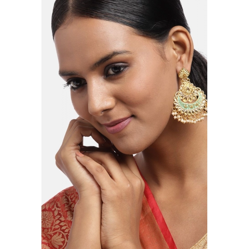 Generic Women's Rose Gold Plated Alloy Earrings (Gold &amp; Green)