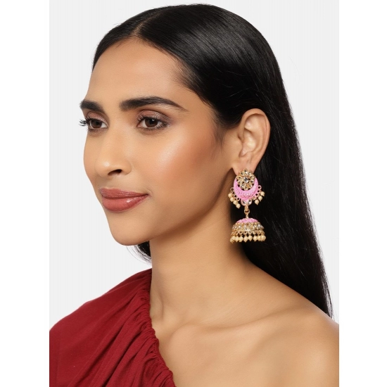 Generic Women's Rose Gold Plated Alloy Earrings (Pink)