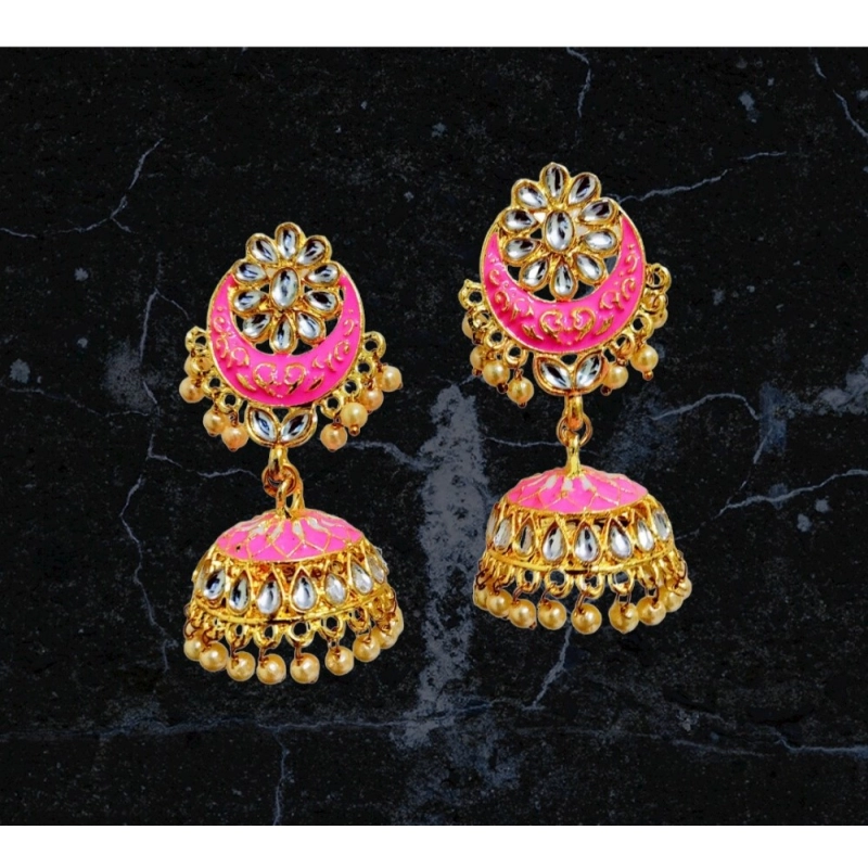 Generic Women's Rose Gold Plated Alloy Earrings (Pink)