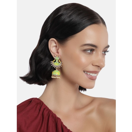 Generic Women's Rose Gold Plated Alloy Earrings (Green)