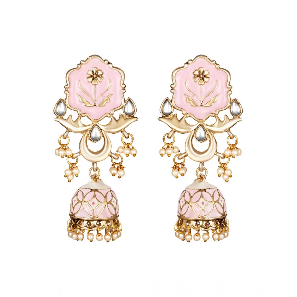 Women's Rose Gold Plated Alloy Earrings (Pink)