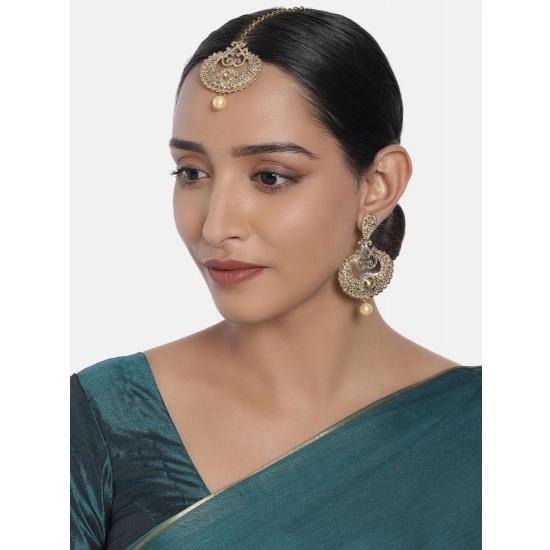 Generic Women's Rose Gold Plated Alloy Kundan Earrings & Mangtikka (Gold) Generic Women's Rose Gold Plated Alloy Kundan Earrings & Mangtikka (Gold)