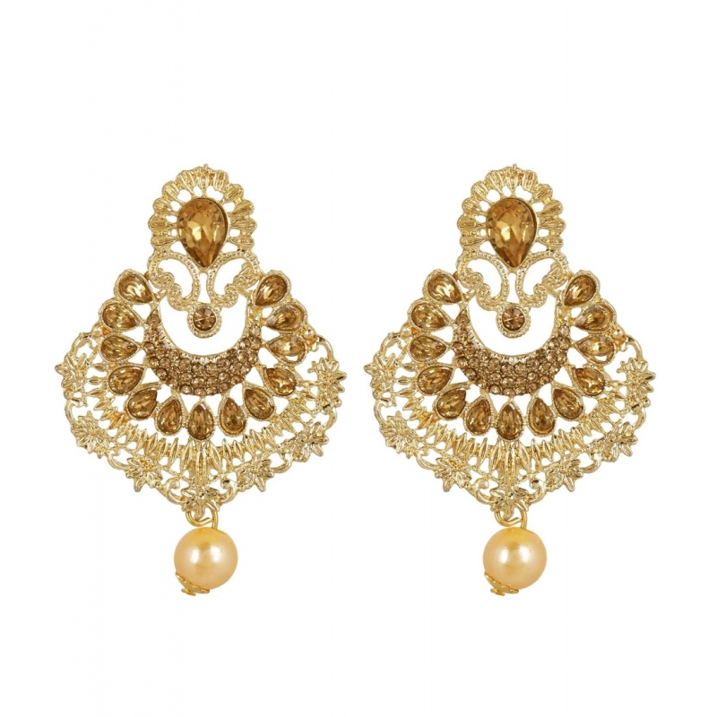 Generic Women's Rose Gold Plated Alloy Kundan Earrings &amp; Mangtikka (Gold)