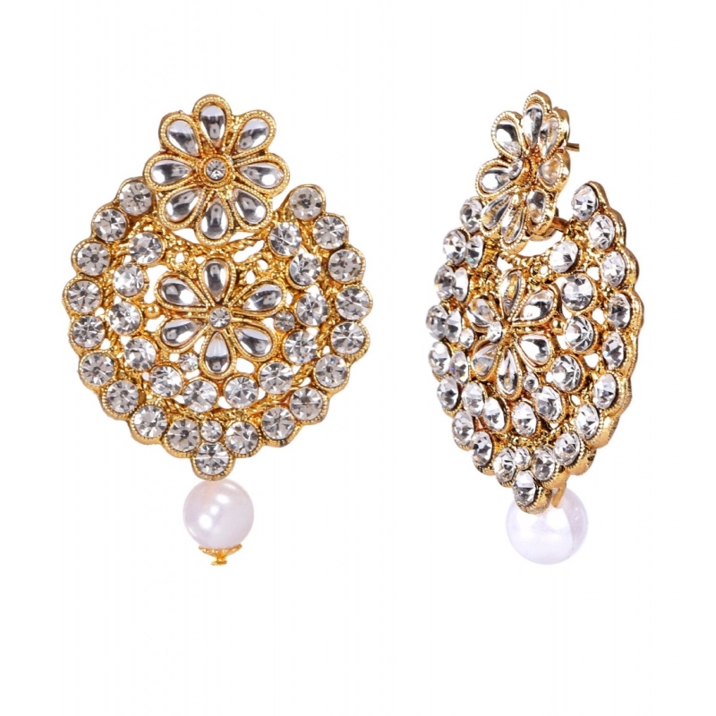 Generic Women's Rose Gold Plated Alloy Kundan Earrings &amp; Mangtikka (White)