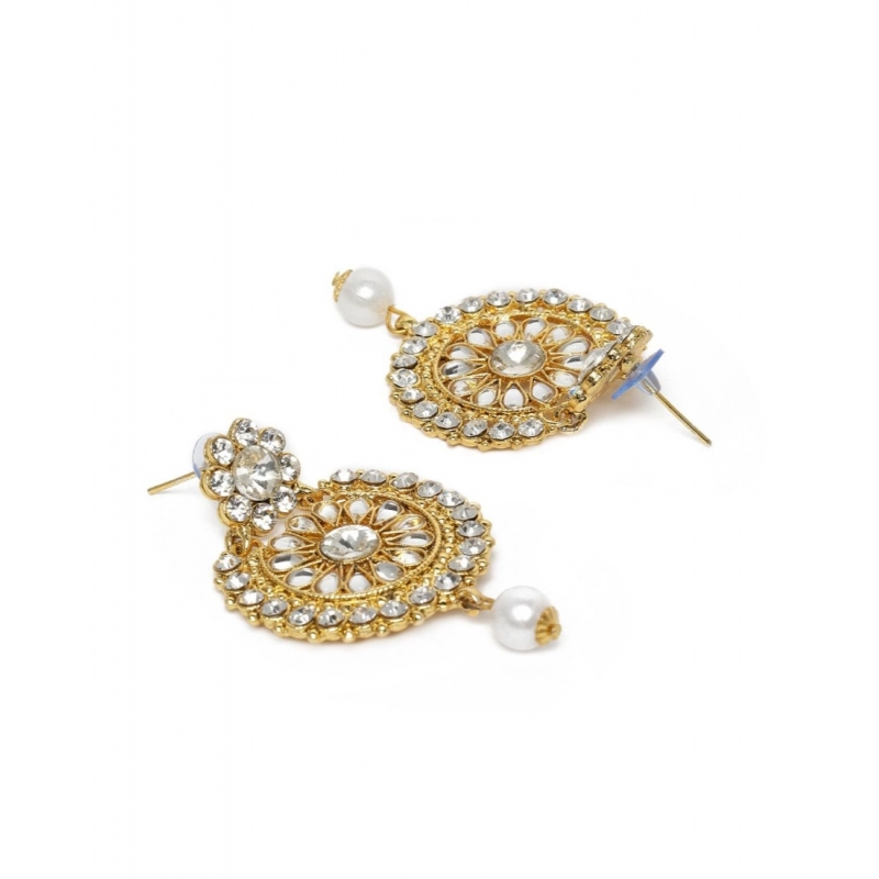 Generic Women's Rose Gold Plated Alloy Kundan Earrings &amp; Mangtikka (White)