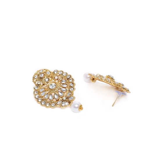 Generic Women's Rose Gold Plated Alloy Kundan Earrings & Mangtikka (White) Generic Women's Rose Gold Plated Alloy Kundan Earrings & Mangtikka (White)