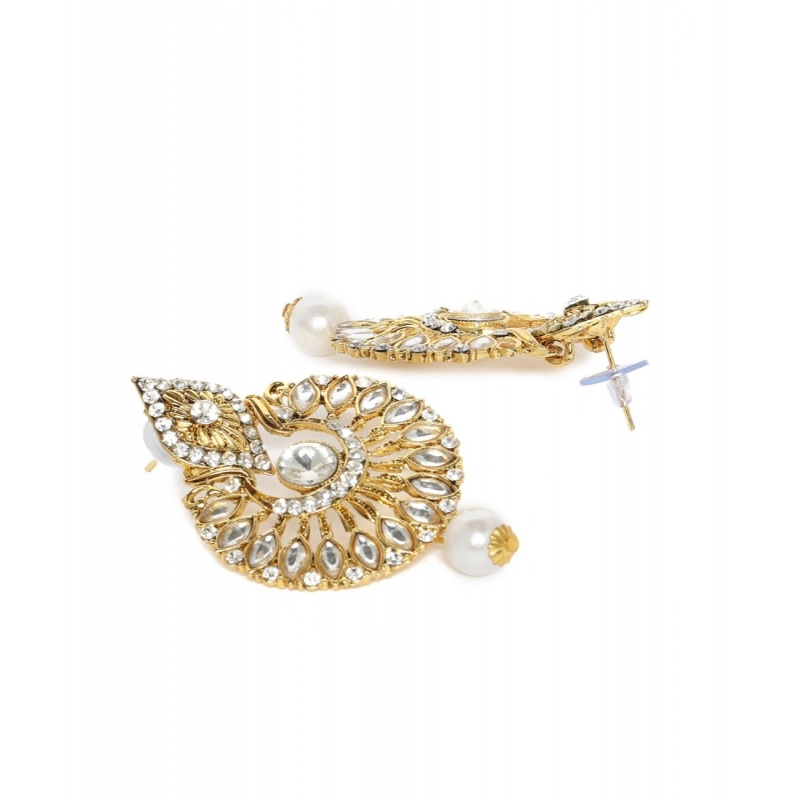 Generic Women's Rose Gold Plated Alloy Kundan Earrings &amp; Mangtikka (White)