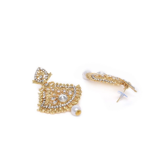 Generic Women's Rose Gold Plated Alloy Kundan Earrings & Mangtikka (White) Generic Women's Rose Gold Plated Alloy Kundan Earrings & Mangtikka (White)