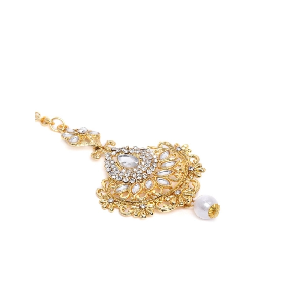 Generic Women's Rose Gold Plated Alloy Kundan Earrings &amp; Mangtikka (White)