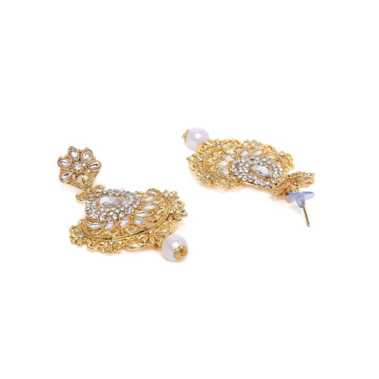 Generic Women's Rose Gold Plated Alloy Kundan Earrings &amp; Mangtikka (White)