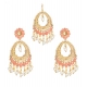 Generic Women's Rose Gold Plated Alloy Kundan Earrings &amp; Mangtikka (Pink)