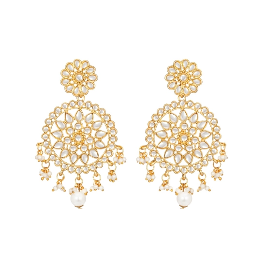 Generic Women's Rose Gold Plated Alloy Kundan Earrings &amp; Mangtikka (White)