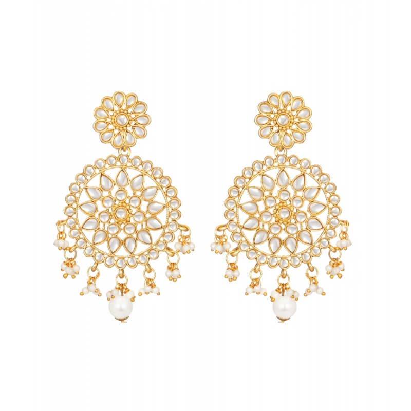 Generic Women's Rose Gold Plated Alloy Kundan Earrings &amp; Mangtikka (White)