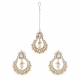 Generic Women's Rose Gold Plated Alloy Kundan Earrings &amp; Mangtikka (White)