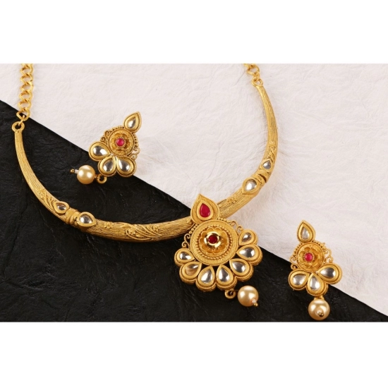 Generic Women's Rose Gold Plated Alloy Necklace &amp; Earings Set (Red &amp; White)