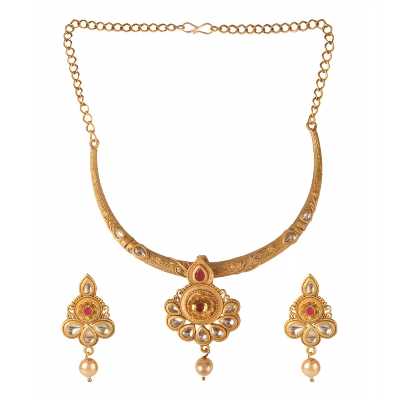 Generic Women's Rose Gold Plated Alloy Necklace &amp; Earings Set (Red &amp; White)