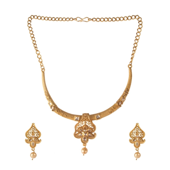 Generic Women's Rose Gold Plated Alloy Necklace & Earings Set (Gold & White) Generic Women's Rose Gold Plated Alloy Necklace & Earings Set (Gold & White)