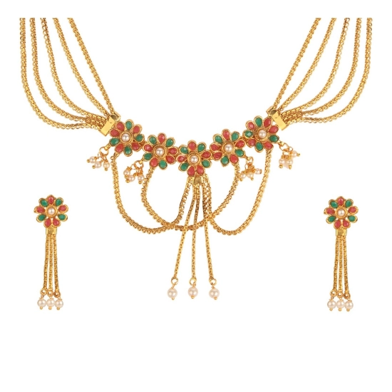 Generic Women's Rose Gold Plated Alloy Necklace Set (Green & Red) Generic Women's Rose Gold Plated Alloy Necklace Set (Green & Red)
