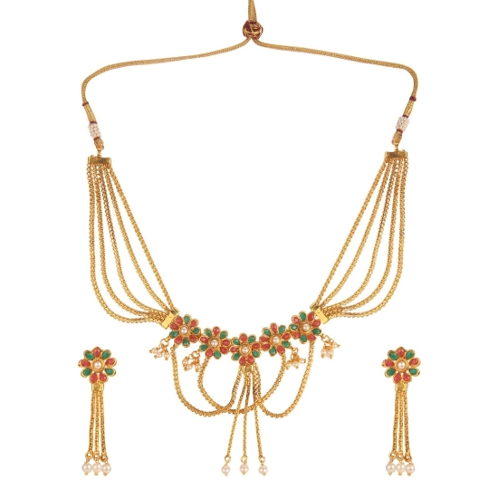 Generic Women's Rose Gold Plated Alloy Necklace Set (Green & Red) Generic Women's Rose Gold Plated Alloy Necklace Set (Green & Red)