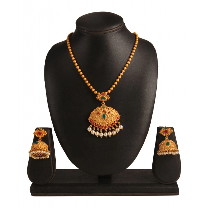 Generic Women's Rose Gold Plated Alloy Jewellery Chain Pendant Sets (Gold &amp; Red)