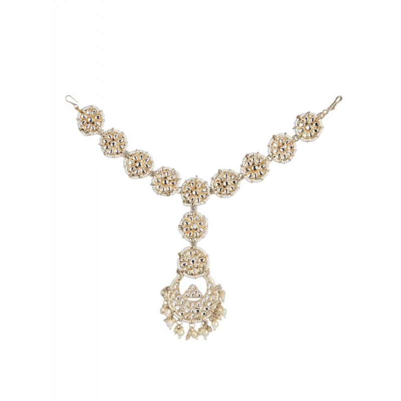 Generic Women's Rose Gold Plated Alloy Matha Patti (White)