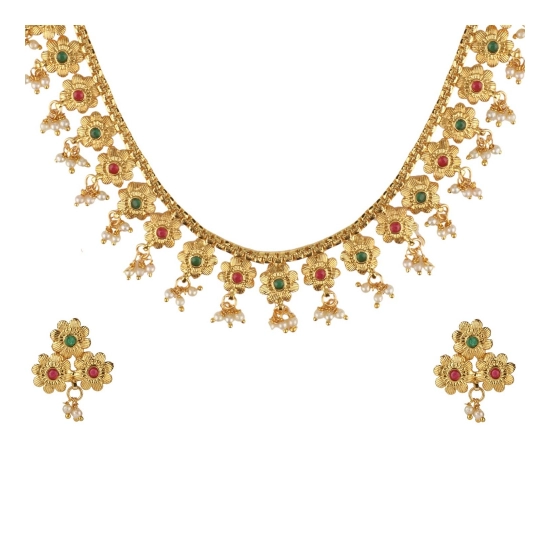 Generic Women's Rose Gold Plated Alloy Necklace &amp; Earings Set (Green &amp; Red)