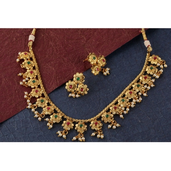 Generic Women's Rose Gold Plated Alloy Necklace &amp; Earings Set (Green &amp; Red)