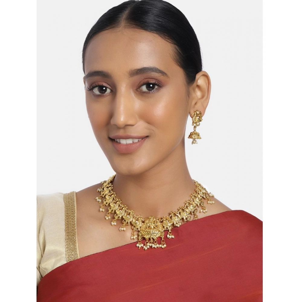 Women's Rose Gold Plated Alloy Necklace & Earings Set (Gold)