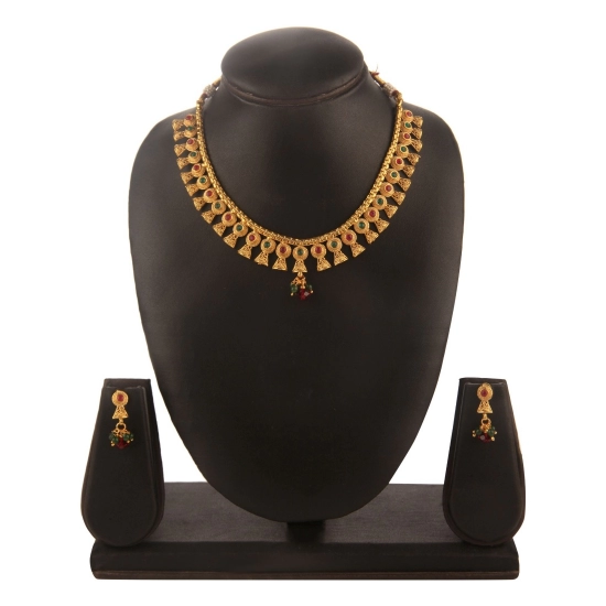 Generic Women's Rose Gold Plated Alloy Necklace &amp; Earings Set (Green &amp; Red)