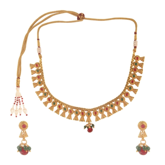Generic Women's Rose Gold Plated Alloy Necklace &amp; Earings Set (Green &amp; Red)